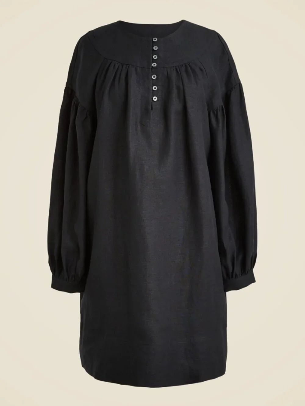 Gathered popover dress in linen - Picture 2 of 2
